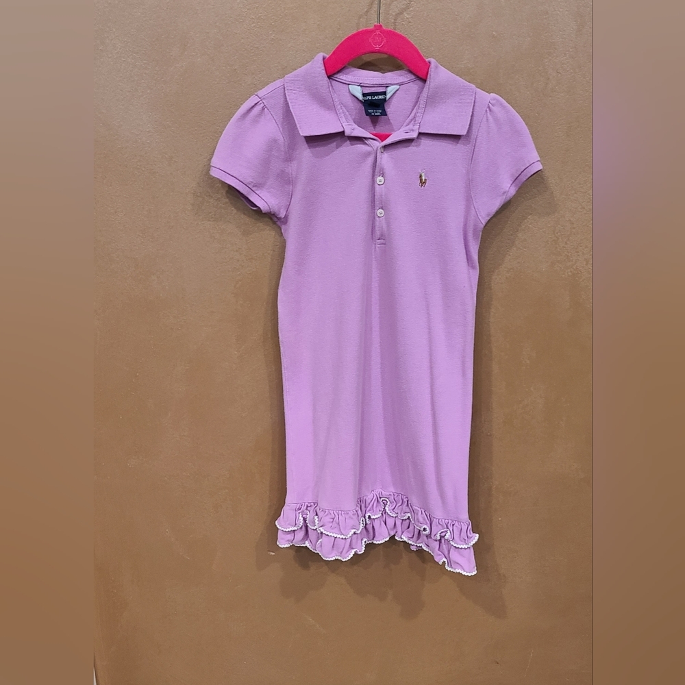 Girl "Ralph Lauren" size 6x purple, double ruffled dress.